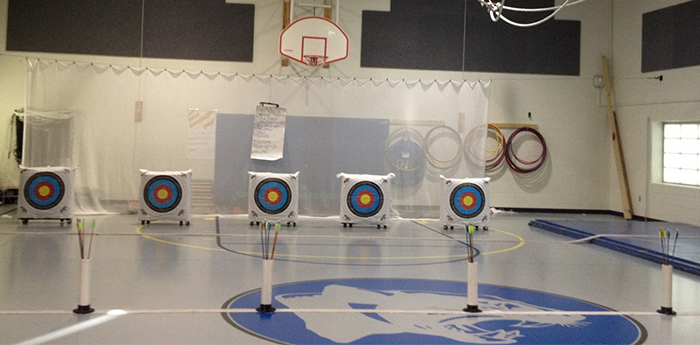 Archery targets in a gymnasium