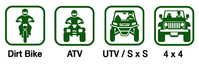 Dirt Bike, ATV, Side by Side, 4 by 4 vehicle icons