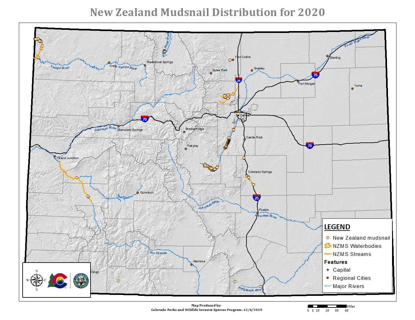 New Zealand Mudsnail Distribution for 2020 Map image