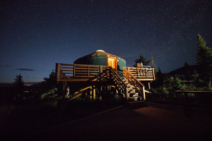 Stars at Pearl Lake over a yurt 