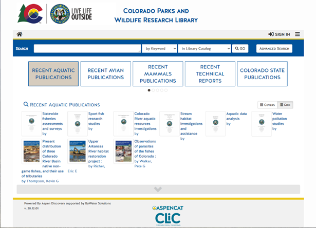 Research library website screenshot