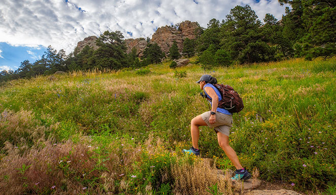 Female hiker at Lory State Park, an LWCF recipient. Photo by CPW seasonal, Eric Schutte