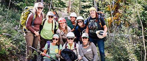 Wildlands Restoration Volunteers all-Woman trail crew working on the Masontown Project