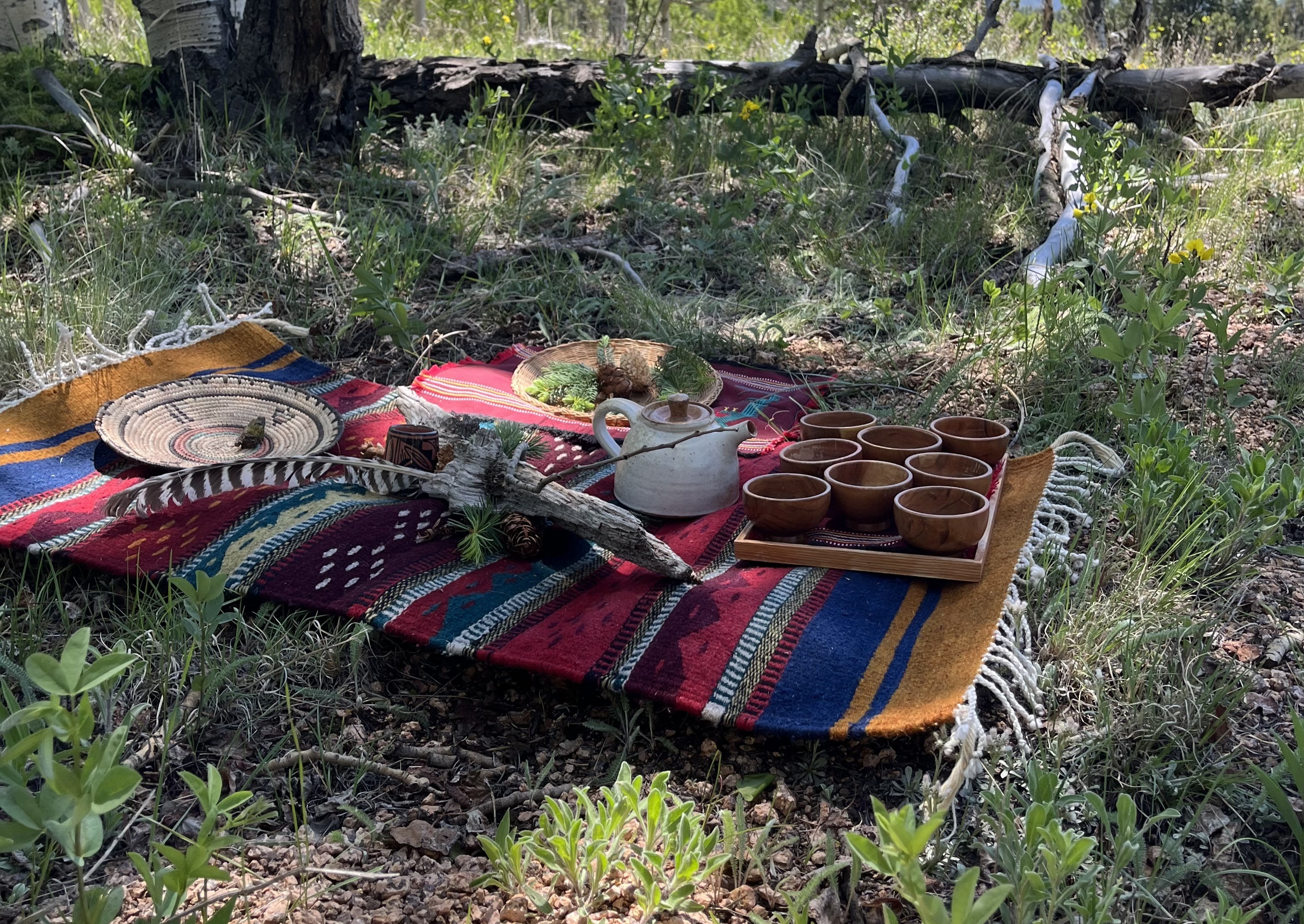 Offering during forest bathing in summer; no snow.