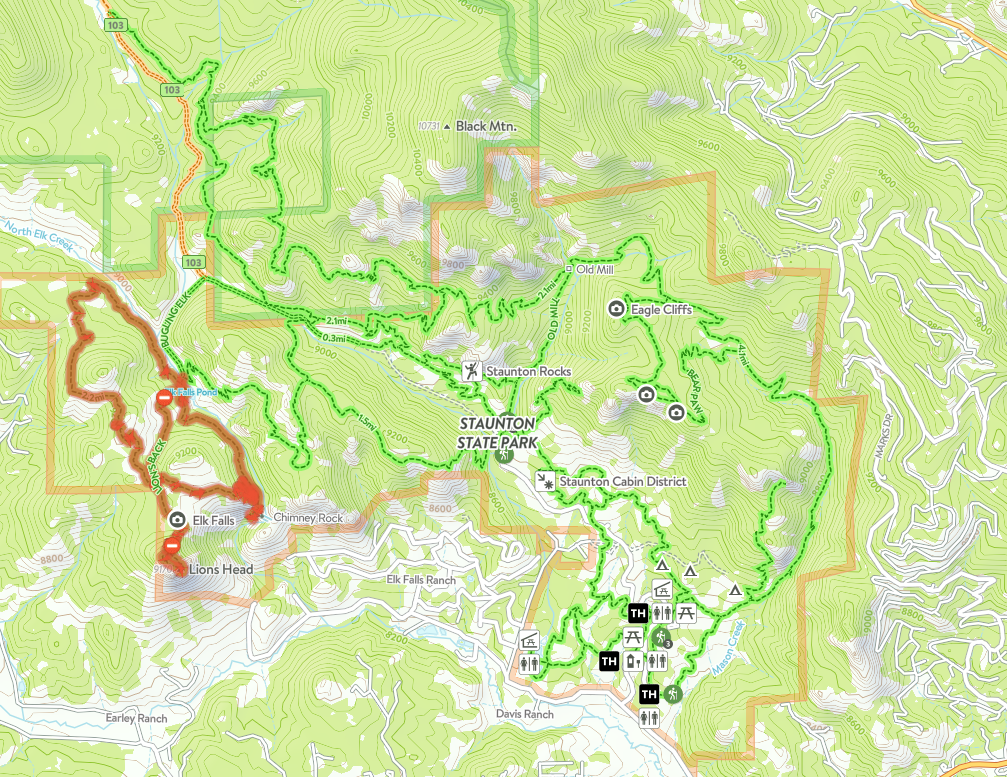 Map of trail closures at Staunton State Park