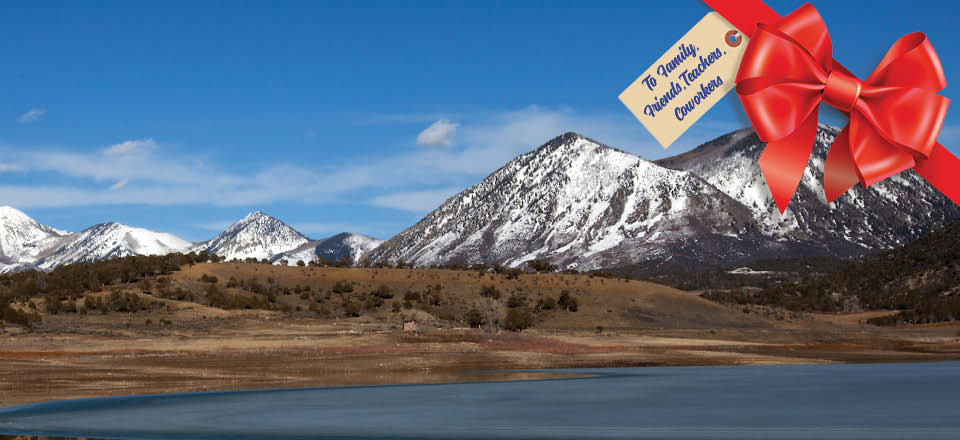 Winter mountains with Bow and Gift Tag