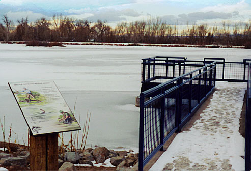 Handicap Fishing Pier at Longmont's Button Rock Preserve, built with money from Colorado's "Fishing is Fun" Program