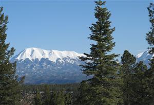 View of Culebra Peak, part of the Sangre De Cristo mountain range in southern Colorado, from the top of the Bosque Del Oso State