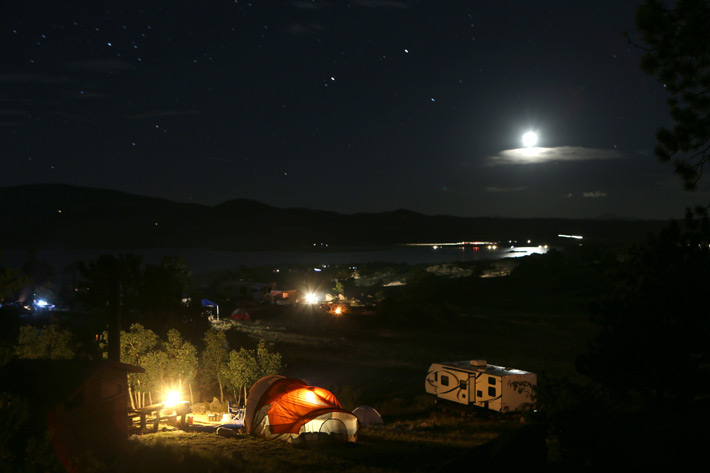 Eleven Mile campground, stars and full moon