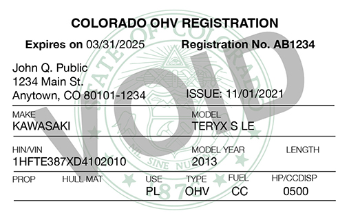 Example of an OHV registration card