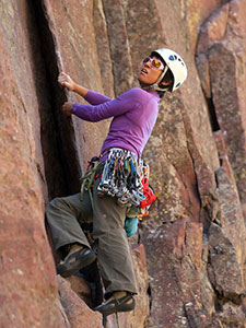 Woman Rock Climbing in Eldorado Canyon State Park. Photo by D. Hovorka.