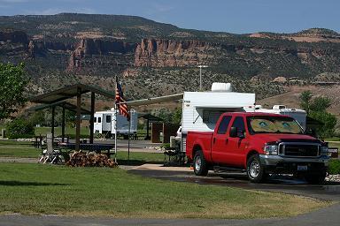 Truck with camping trailer at Fruita